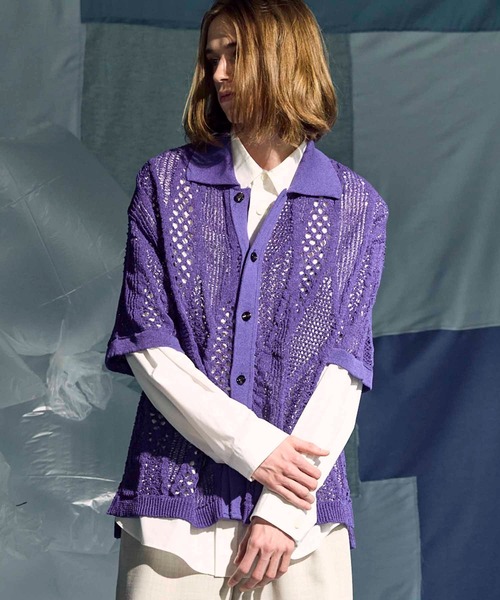 MAISON SPECIAL(メゾンスペシャル)の「《UNISEX》Prime-Over Japanese Paper Short Sleeve Knit Shirt/プライムオーバー和紙ショートスリーブニットシャツ【MAISON SPECIAL/メゾンスペシャル】(ニット/セーター・メンズ・グレイッシュベージュ/パープル/ブラック・1/2)」の3枚目の写真
