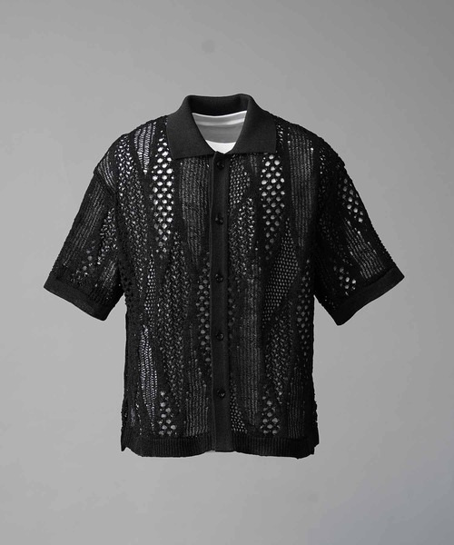 MAISON SPECIAL(メゾンスペシャル)の「《UNISEX》Prime-Over Japanese Paper Short Sleeve Knit Shirt/プライムオーバー和紙ショートスリーブニットシャツ【MAISON SPECIAL/メゾンスペシャル】(ニット/セーター・メンズ・グレイッシュベージュ/パープル/ブラック・1/2)」の7枚目の写真