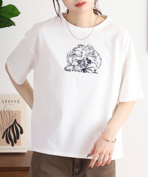 BARNDOOR（バーンドア）の「BARNDOOR 20天竺刺繍Tシャツ（Tシャツ/カットソー・レディース・ホワイト系2/ホワイト系1/ブラック系3/ブラック系1/ネイビー系2/ホワイト系3/ネイビー系1・FREE）」の2枚目の写真