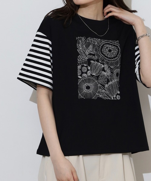 BARNDOOR（バーンドア）の「BARNDOOR 20天竺刺繍Tシャツ（Tシャツ/カットソー・レディース・ホワイト系2/ホワイト系1/ブラック系3/ブラック系1/ネイビー系2/ホワイト系3/ネイビー系1・FREE）」の4枚目の写真