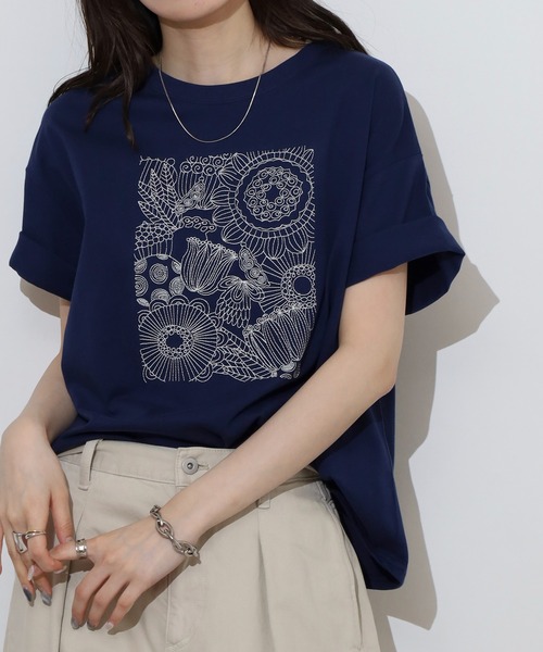 BARNDOOR（バーンドア）の「BARNDOOR 20天竺刺繍Tシャツ（Tシャツ/カットソー・レディース・ホワイト系2/ホワイト系1/ブラック系3/ブラック系1/ネイビー系2/ホワイト系3/ネイビー系1・FREE）」の6枚目の写真