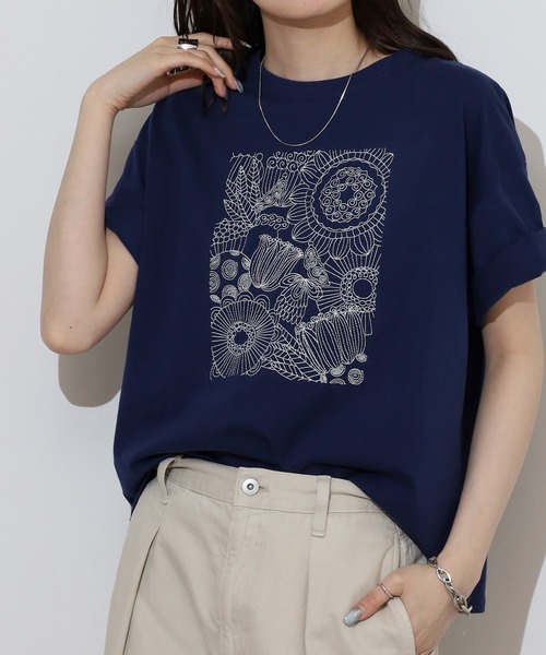 BARNDOOR（バーンドア）の「BARNDOOR 20天竺刺繍Tシャツ（Tシャツ/カットソー・レディース・ホワイト系2/ホワイト系1/ブラック系3/ブラック系1/ネイビー系2/ホワイト系3/ネイビー系1・FREE）」の14枚目の写真