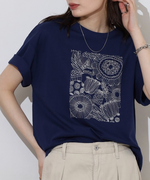 BARNDOOR（バーンドア）の「BARNDOOR 20天竺刺繍Tシャツ（Tシャツ/カットソー・レディース・ホワイト系2/ホワイト系1/ブラック系3/ブラック系1/ネイビー系2/ホワイト系3/ネイビー系1・FREE）」の15枚目の写真