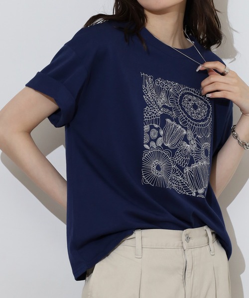 BARNDOOR（バーンドア）の「BARNDOOR 20天竺刺繍Tシャツ（Tシャツ/カットソー・レディース・ホワイト系2/ホワイト系1/ブラック系3/ブラック系1/ネイビー系2/ホワイト系3/ネイビー系1・FREE）」の16枚目の写真
