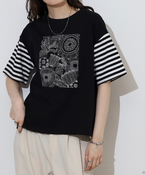 BARNDOOR（バーンドア）の「BARNDOOR 20天竺刺繍Tシャツ（Tシャツ/カットソー・レディース・ホワイト系2/ホワイト系1/ブラック系3/ブラック系1/ネイビー系2/ホワイト系3/ネイビー系1・FREE）」の20枚目の写真