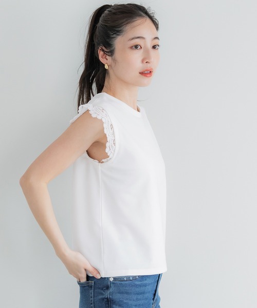coca(coca)(コカ)の「肩レーストップス(Tシャツ/カットソー・レディース・ホワイト/ブラック・M/L/S)」の5枚目の写真