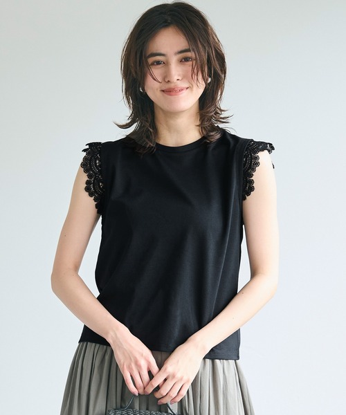coca(coca)(コカ)の「肩レーストップス(Tシャツ/カットソー・レディース・ホワイト/ブラック・M/L/S)」の9枚目の写真