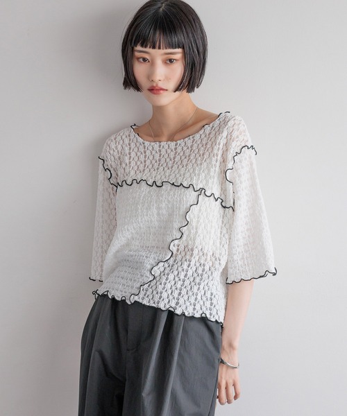 LOWRYS FARM(ローリーズファーム)の「レースメーロー5S 451472(Tシャツ/カットソー・レディース・ブラック/オフホワイト/アイボリー・FREE)」の18枚目の写真