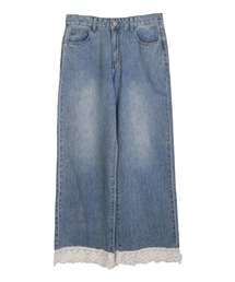裾レース切り替えワイドパンツ