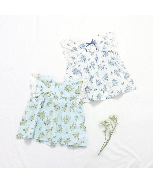 apres les cours（アプレレクール）の「【リンク】レースフラワープリントチュニック（シャツ/ブラウス・キッズ・サックスブルー/オフホワイト・90/100/110/120/80/130/140）」の10枚目の写真