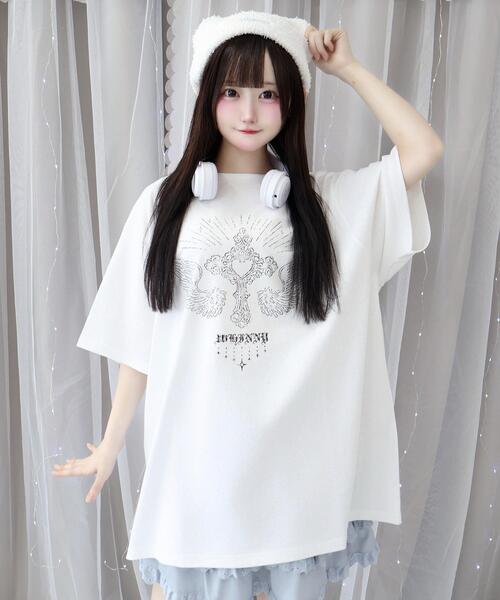 Whinny（ホワイニー）の「Whinny/心臓天国ティー（Tシャツ/カットソー・レディース・ホワイト/サックスブルー/ブラック・FREE）」の4枚目の写真