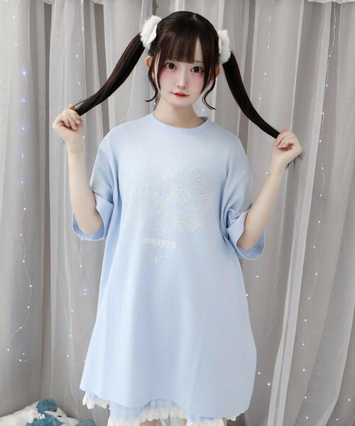 Whinny（ホワイニー）の「Whinny/心臓天国ティー（Tシャツ/カットソー・レディース・ホワイト/サックスブルー/ブラック・FREE）」の11枚目の写真