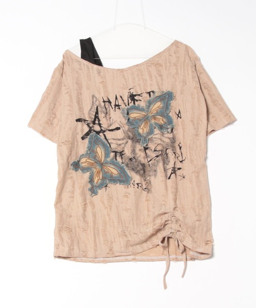 Sibra(シブラ)の「バタフライ刺繍Tシャツ(Tシャツ/カットソー・レディース・グレー/ベージュ/ブラック・M)」の3枚目の写真