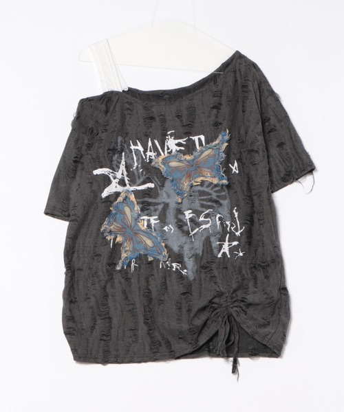 Sibra(シブラ)の「バタフライ刺繍Tシャツ(Tシャツ/カットソー・レディース・グレー/ベージュ/ブラック・M)」の7枚目の写真