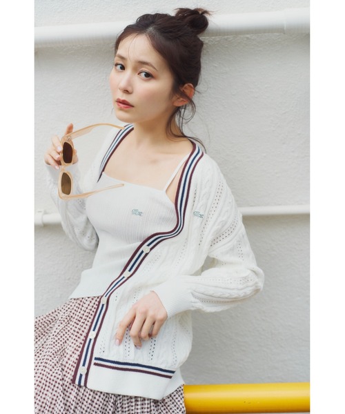LACOSTE(ラコステ)の「LACOSTE/ニットカーディガン(カーディガン/ボレロ・レディース・ホワイト/ピンク/グリーン・FREE)」の4枚目の写真