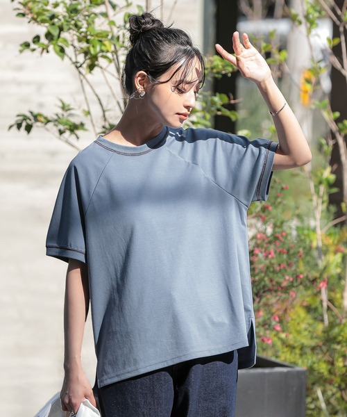 n'OrLABEL(ノアールレーベル)の「【汗じみ防止・接触冷感・UVカット・吸水速乾・イージーケア】ロゴ刺繍ラグランカットソー(Tシャツ/カットソー・レディース・グリーン/ブラック/ブルー・1/2)」の3枚目の写真