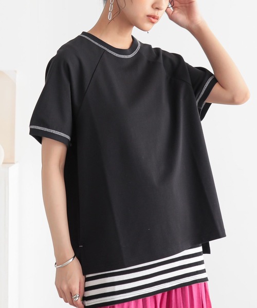 n'OrLABEL(ノアールレーベル)の「【汗じみ防止・接触冷感・UVカット・吸水速乾・イージーケア】ロゴ刺繍ラグランカットソー(Tシャツ/カットソー・レディース・グリーン/ブラック/ブルー・1/2)」の1枚目の写真