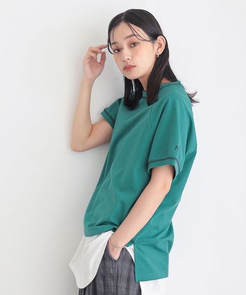 n'OrLABEL(ノアールレーベル)の「【汗じみ防止・接触冷感・UVカット・吸水速乾・イージーケア】ロゴ刺繍ラグランカットソー(Tシャツ/カットソー・レディース・グリーン/ブラック/ブルー・1/2)」の6枚目の写真