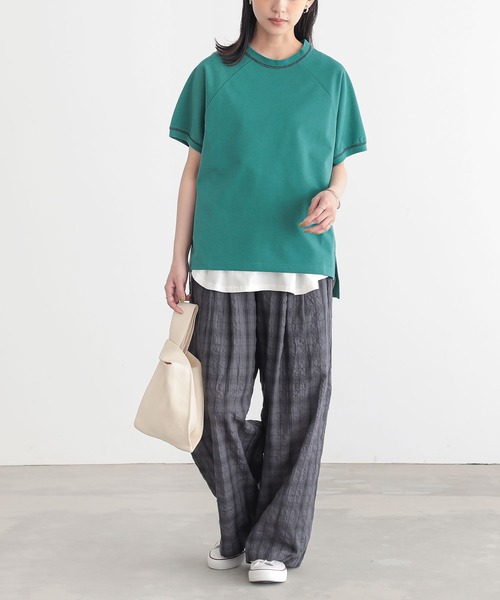 n'OrLABEL(ノアールレーベル)の「【汗じみ防止・接触冷感・UVカット・吸水速乾・イージーケア】ロゴ刺繍ラグランカットソー(Tシャツ/カットソー・レディース・グリーン/ブラック/ブルー・1/2)」の8枚目の写真