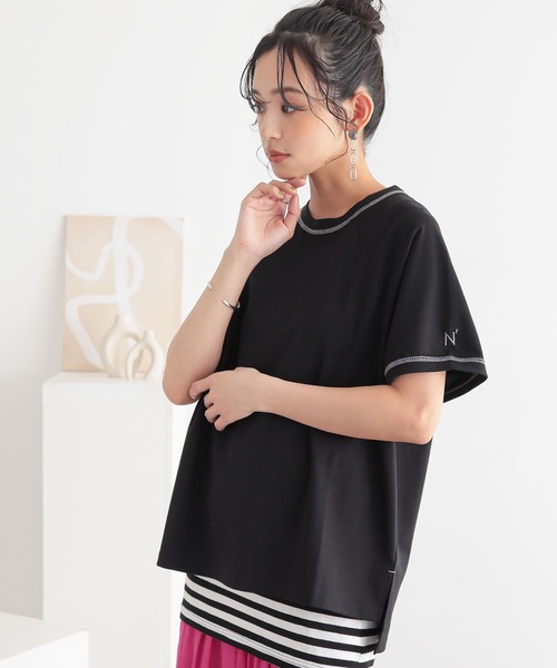 n'OrLABEL(ノアールレーベル)の「【汗じみ防止・接触冷感・UVカット・吸水速乾・イージーケア】ロゴ刺繍ラグランカットソー(Tシャツ/カットソー・レディース・グリーン/ブラック/ブルー・1/2)」の14枚目の写真