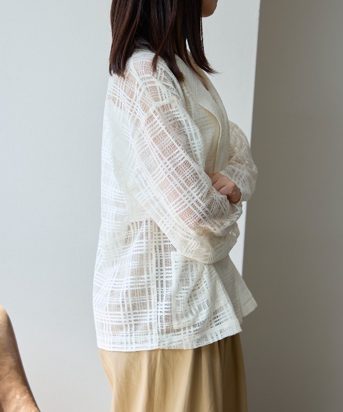 セール】チェック柄 シアーレースジャケット（テーラード