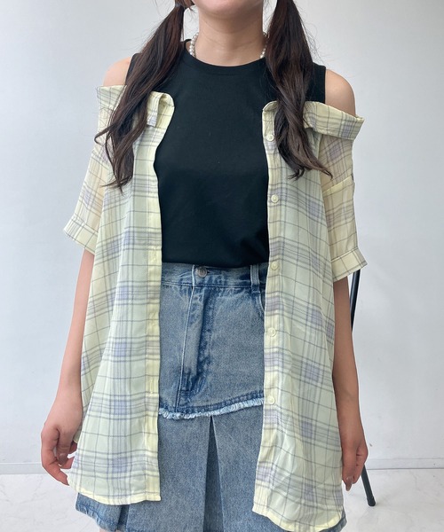 AS KNOW AS plus(アズノゥアズプラス)の「●2WAYドッキング半袖シアーシャツ(シャツ/ブラウス・レディース・オフホワイト/アイボリー系/ブルー系/イエロー系/カーキ/ピンク系/ネイビー系/ブラック系/ブルー系1・FREE)」の8枚目の写真