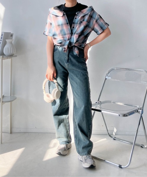 AS KNOW AS plus(アズノゥアズプラス)の「●2WAYドッキング半袖シアーシャツ(シャツ/ブラウス・レディース・オフホワイト/アイボリー系/ブルー系/イエロー系/カーキ/ピンク系/ネイビー系/ブラック系/ブルー系1・FREE)」の12枚目の写真