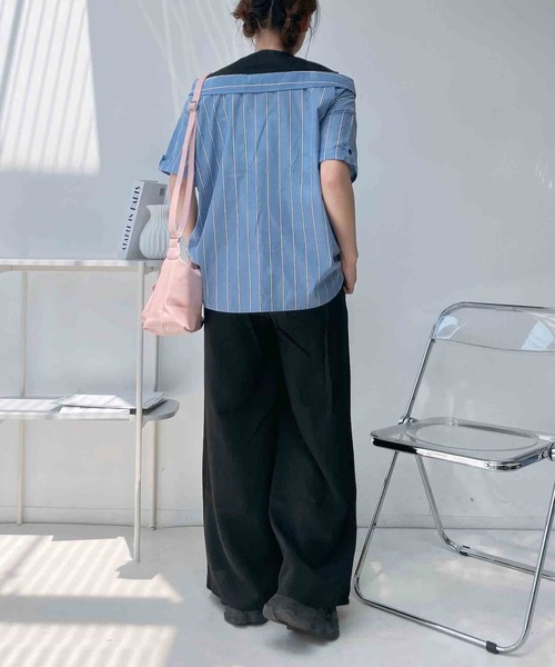 AS KNOW AS plus(アズノゥアズプラス)の「●2WAYドッキング半袖シアーシャツ(シャツ/ブラウス・レディース・オフホワイト/アイボリー系/ブルー系/イエロー系/カーキ/ピンク系/ネイビー系/ブラック系/ブルー系1・FREE)」の16枚目の写真