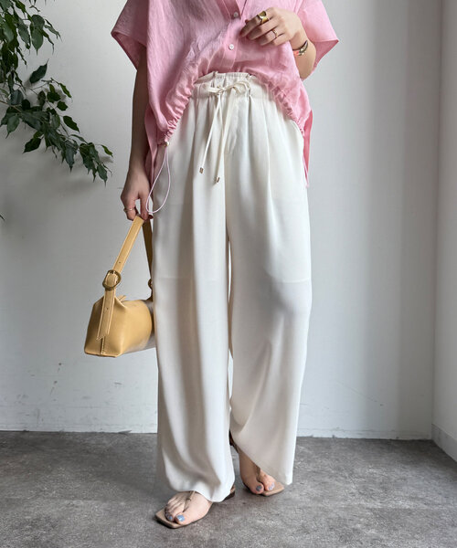 DouDou(ドゥドゥ)の「ドロストワイドパンツ(その他パンツ・レディース・チャコールグレー/オフホワイト/ブラック・FREE/TM)」の1枚目の写真