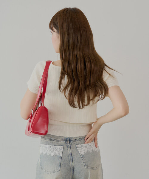 週末お値下げ❗️美品　ボリューム感が可愛いジレ styling セール】【5色展開】ショートカーディガン+レースキャミセット