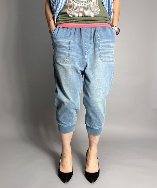 BEATJIVE(ビートジャイブ)の「ジョガーパンツ 7分丈 クロップドパンツ デニムパンツ ウエストゴム 夏服 レディース(デニムパンツ・レディース・インディゴブルー/ライトインディゴブルー/ブラック系その他2/ブラック系その他・1/2/3)」の4枚目の写真