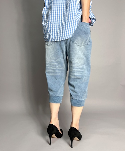 BEATJIVE(ビートジャイブ)の「ジョガーパンツ 7分丈 クロップドパンツ デニムパンツ ウエストゴム 夏服 レディース(デニムパンツ・レディース・インディゴブルー/ライトインディゴブルー/ブラック系その他2/ブラック系その他・1/2/3)」の11枚目の写真
