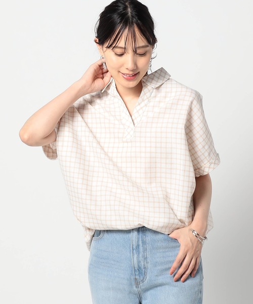 Grand PARK（グランドパーク）の「柔らかさわやか リネンシャツ　チェック柄（シャツ/ブラウス・レディース・ベージュ/ブラック/グレー・FREE）」の3枚目の写真