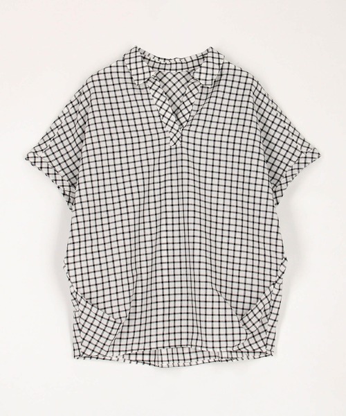 Grand PARK（グランドパーク）の「柔らかさわやか リネンシャツ　チェック柄（シャツ/ブラウス・レディース・ベージュ/ブラック/グレー・FREE）」の9枚目の写真