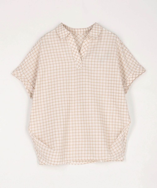 Grand PARK（グランドパーク）の「柔らかさわやか リネンシャツ　チェック柄（シャツ/ブラウス・レディース・ベージュ/ブラック/グレー・FREE）」の11枚目の写真