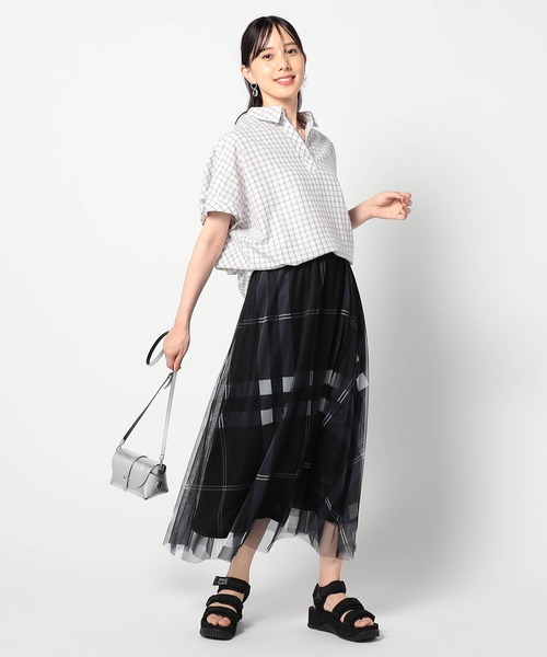 Grand PARK（グランドパーク）の「柔らかさわやか リネンシャツ　チェック柄（シャツ/ブラウス・レディース・ベージュ/ブラック/グレー・FREE）」の5枚目の写真