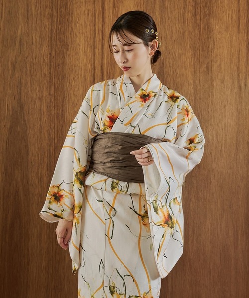 【５】浴衣２点セット◆T.Reiko◆浴衣・半幅帯◆新品未使用 30】浴衣2点セット◇新品未使用◇浴衣+帯◇T.REIKO レトロ柄