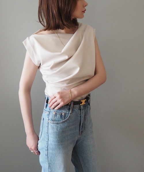 asymmetry shoulder drape tops /アシンメトリーショルダー