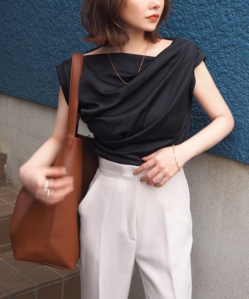 JURGEN LEHL アシンメトリックVネック長袖トップス 新品未使用♡ asymmetry shoulder drape tops /アシンメトリーショルダー