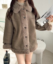 mily bilet(ミウィビレット)の【mily bilet】甘さと気品で冬を楽しむ。ファー切り替えスウェードライクコート(ミドル丈)(ムートンコート)