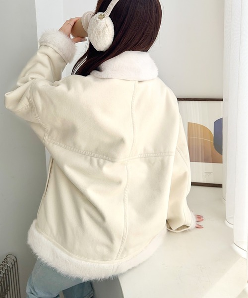 mily bilet(ミウィビレット)の「【mily bilet】甘さと気品で冬を楽しむ。ファー切り替えスウェードライクコート(ミドル丈)(ムートンコート・レディース・モカ/アイボリー/ブラック・X-LARGE/SMALL/MEDIUM/LARGE)」の17枚目の写真