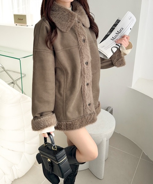 mily bilet(ミウィビレット)の「【mily bilet】甘さと気品で冬を楽しむ。ファー切り替えスウェードライクコート(ミドル丈)(ムートンコート・レディース・モカ/アイボリー/ブラック・X-LARGE/SMALL/MEDIUM/LARGE)」の21枚目の写真