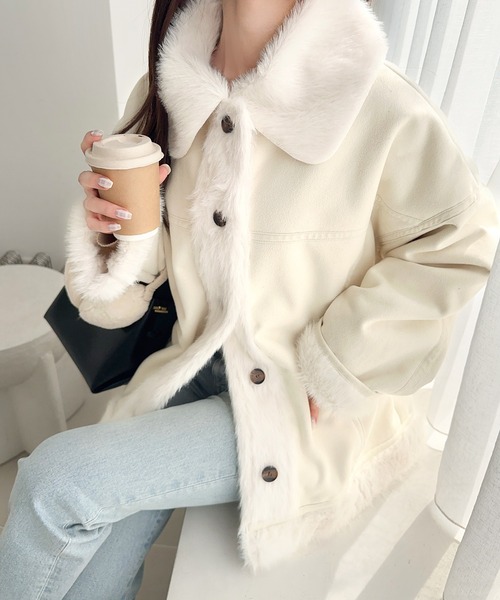 セール】【mily bilet】甘さと気品で冬を楽しむ。ファー切り替え