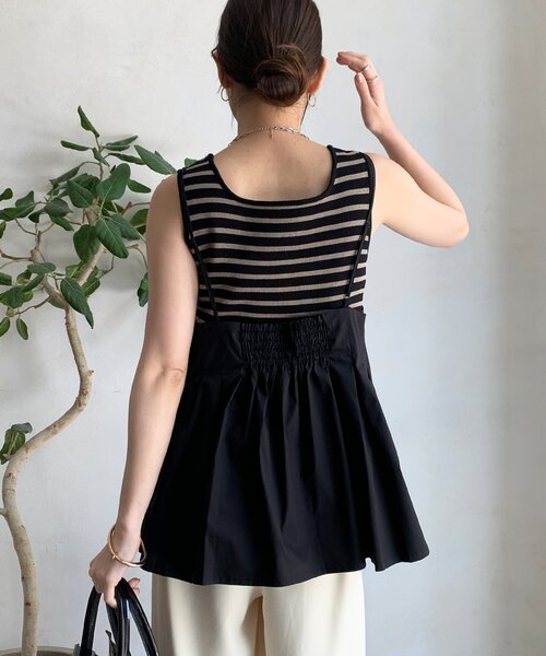 DouDou(ドゥドゥ)の「プリーツチュニックキャミ(シャツ/ブラウス・レディース・ブラック/ベージュ・FREE)」の11枚目の写真