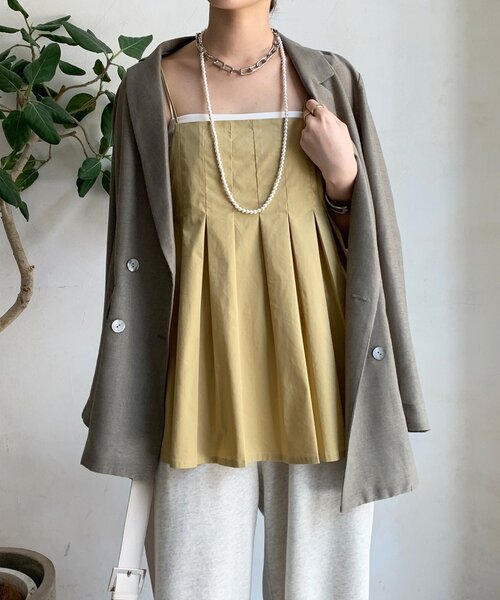 DouDou(ドゥドゥ)の「プリーツチュニックキャミ(シャツ/ブラウス・レディース・ブラック/ベージュ・FREE)」の19枚目の写真