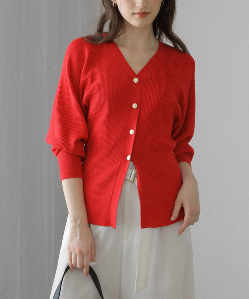 セール】【洗える】Vネックシルエットカーディガン（カーディガン