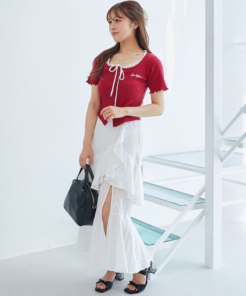 MAJESTIC LEGON（マジェスティックレゴン）の「フロントリボンレイヤード風トップス（Tシャツ/カットソー・レディース・ホワイト系その他2/ネイビー/レッド・MEDIUM）」の7枚目の写真