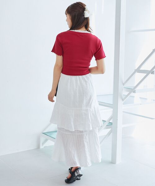 MAJESTIC LEGON（マジェスティックレゴン）の「フロントリボンレイヤード風トップス（Tシャツ/カットソー・レディース・ホワイト系その他2/ネイビー/レッド・MEDIUM）」の8枚目の写真