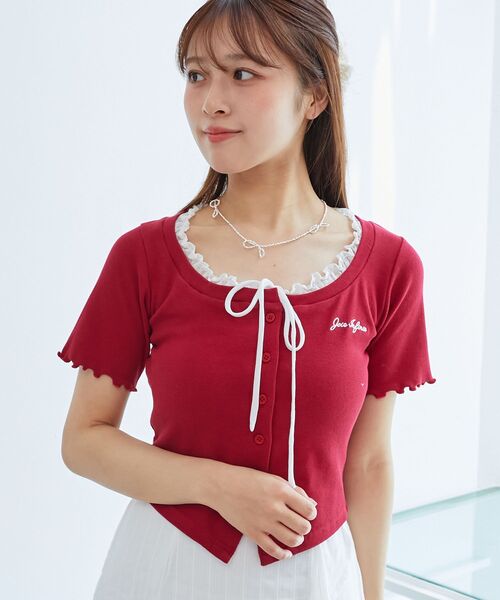 MAJESTIC LEGON（マジェスティックレゴン）の「フロントリボンレイヤード風トップス（Tシャツ/カットソー・レディース・ホワイト系その他2/ネイビー/レッド・MEDIUM）」の9枚目の写真