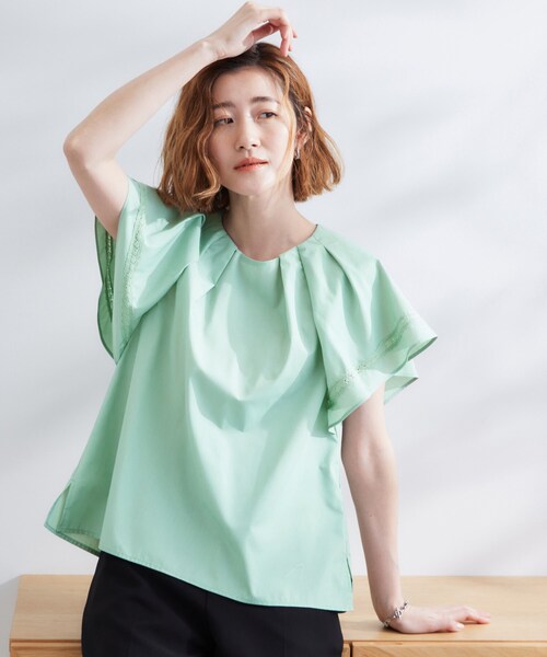 grove(グローブ)の「【サスティナブル原料】涼し気フレアスリーブブラウス(シャツ/ブラウス・レディース・ブラック/オフホワイト/ライトグリーン・01/02/03/04/05)」の12枚目の写真